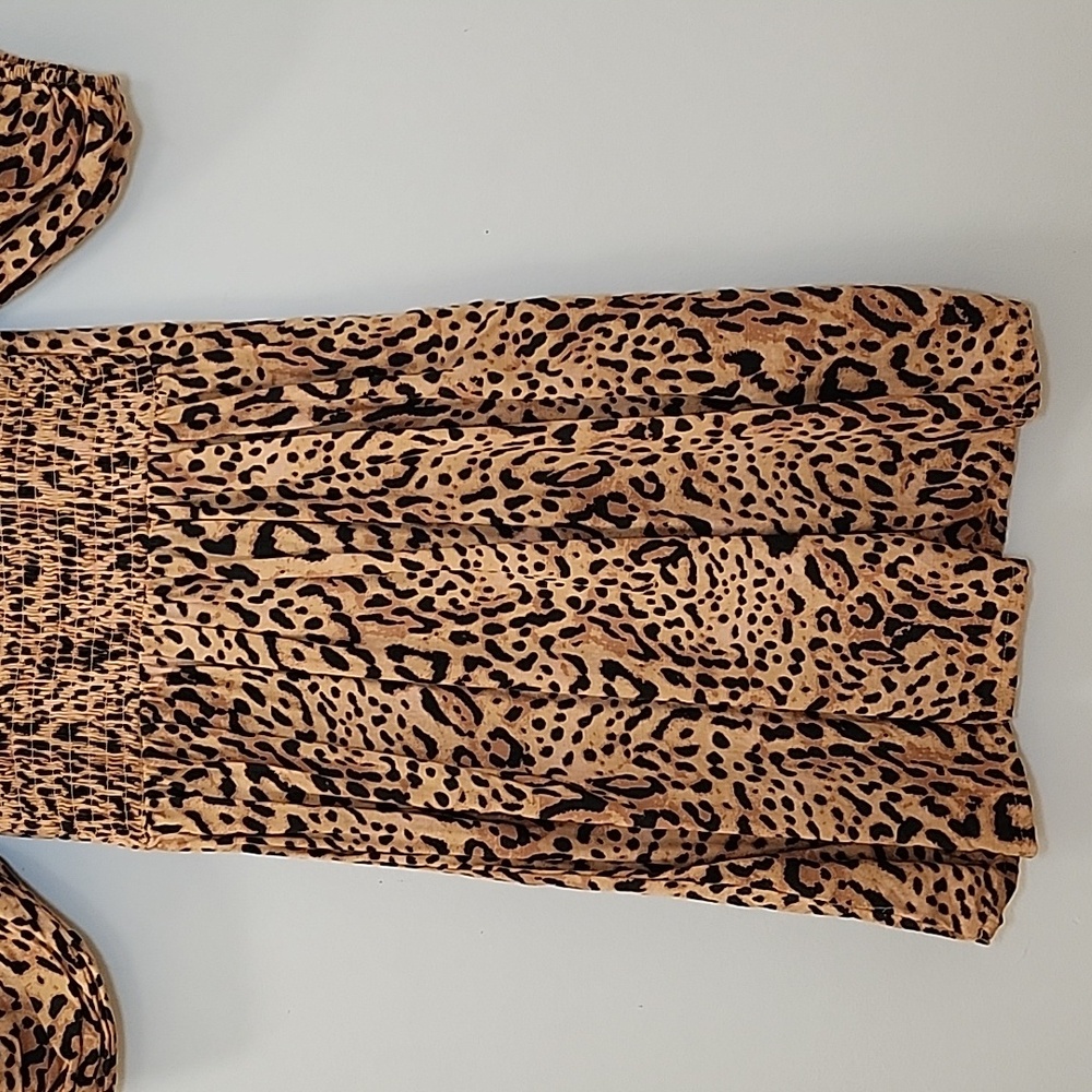 Billabong Women's Paradise Leopard Print Puff Sleeve Mini Dress Brown Size Med - Picture 12 of 16
